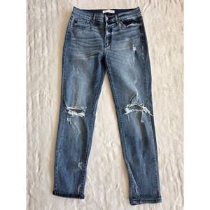 KAN CAN ROLLER JEANS DISTRESSED MEDIUM WASH HIGH WAIST SKINNY FIT WOMEN SZ 9/28